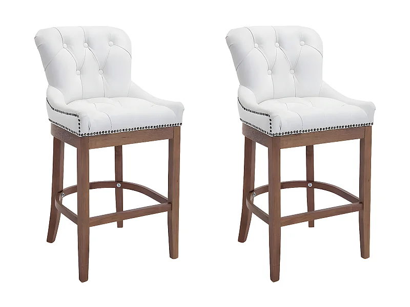 Lot de 2 Tabourets de bar - Véritable cuir & Bois - Blanc - Lakewood