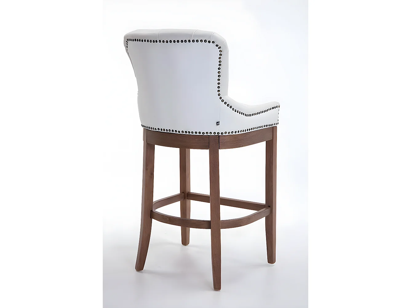 Lot de 2 Tabourets de bar - Véritable cuir & Bois - Blanc - Lakewood