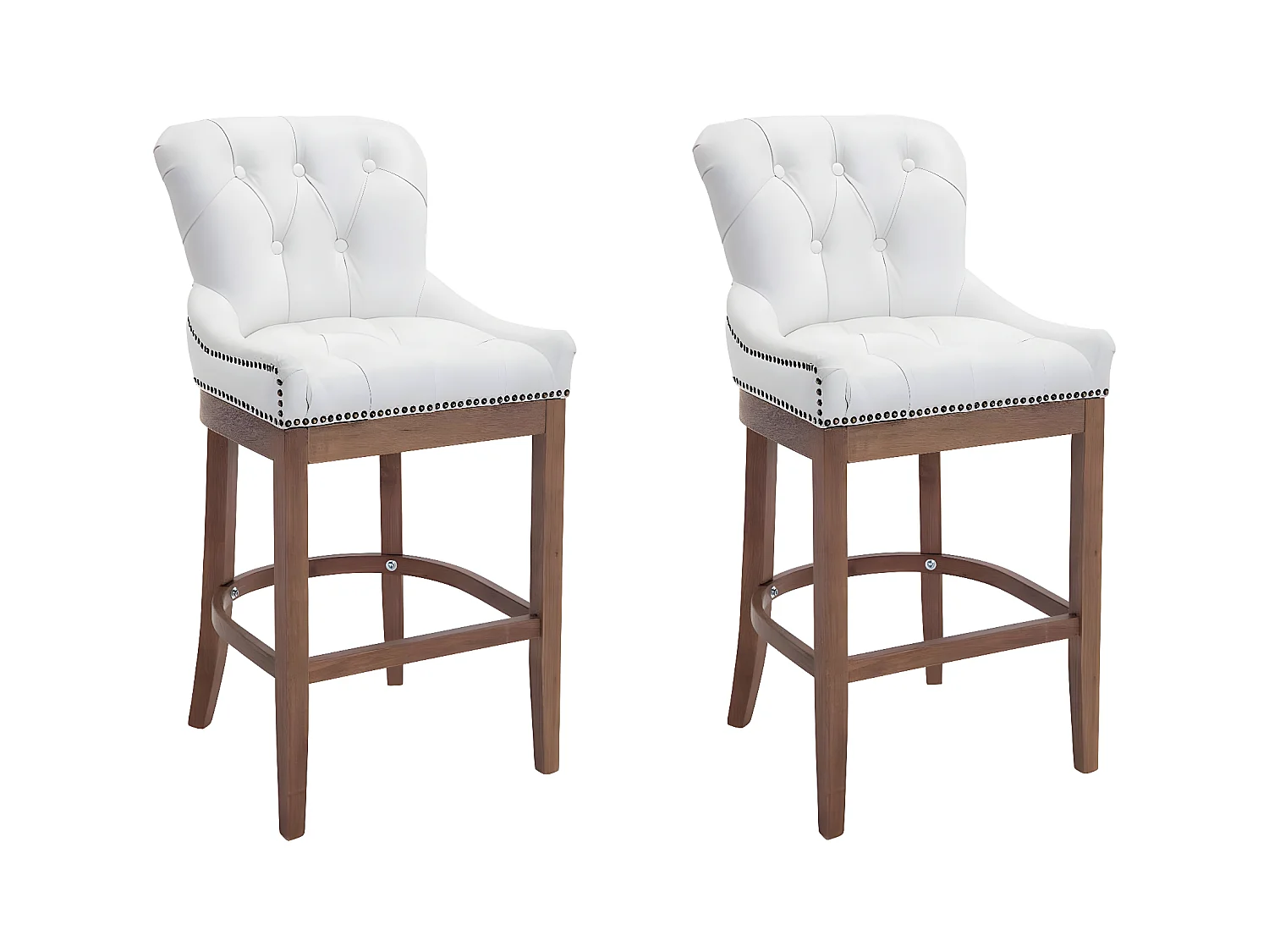 Lot de 2 Tabourets de bar - Véritable cuir & Bois - Blanc - Lakewood