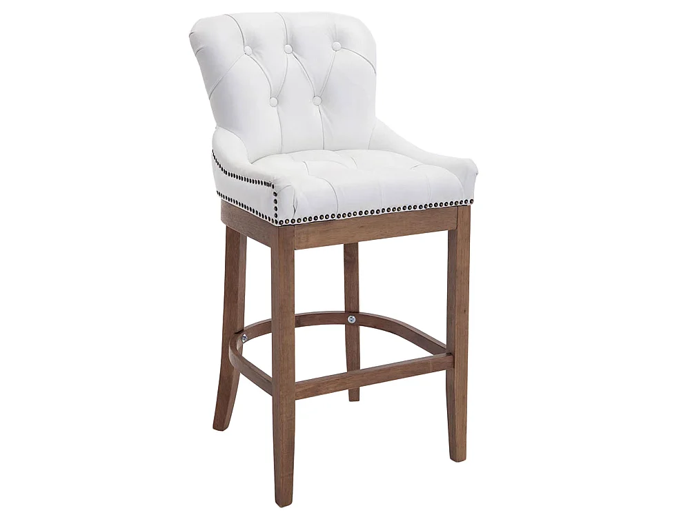 Lot de 2 Tabourets de bar - Véritable cuir & Bois - Blanc - Lakewood