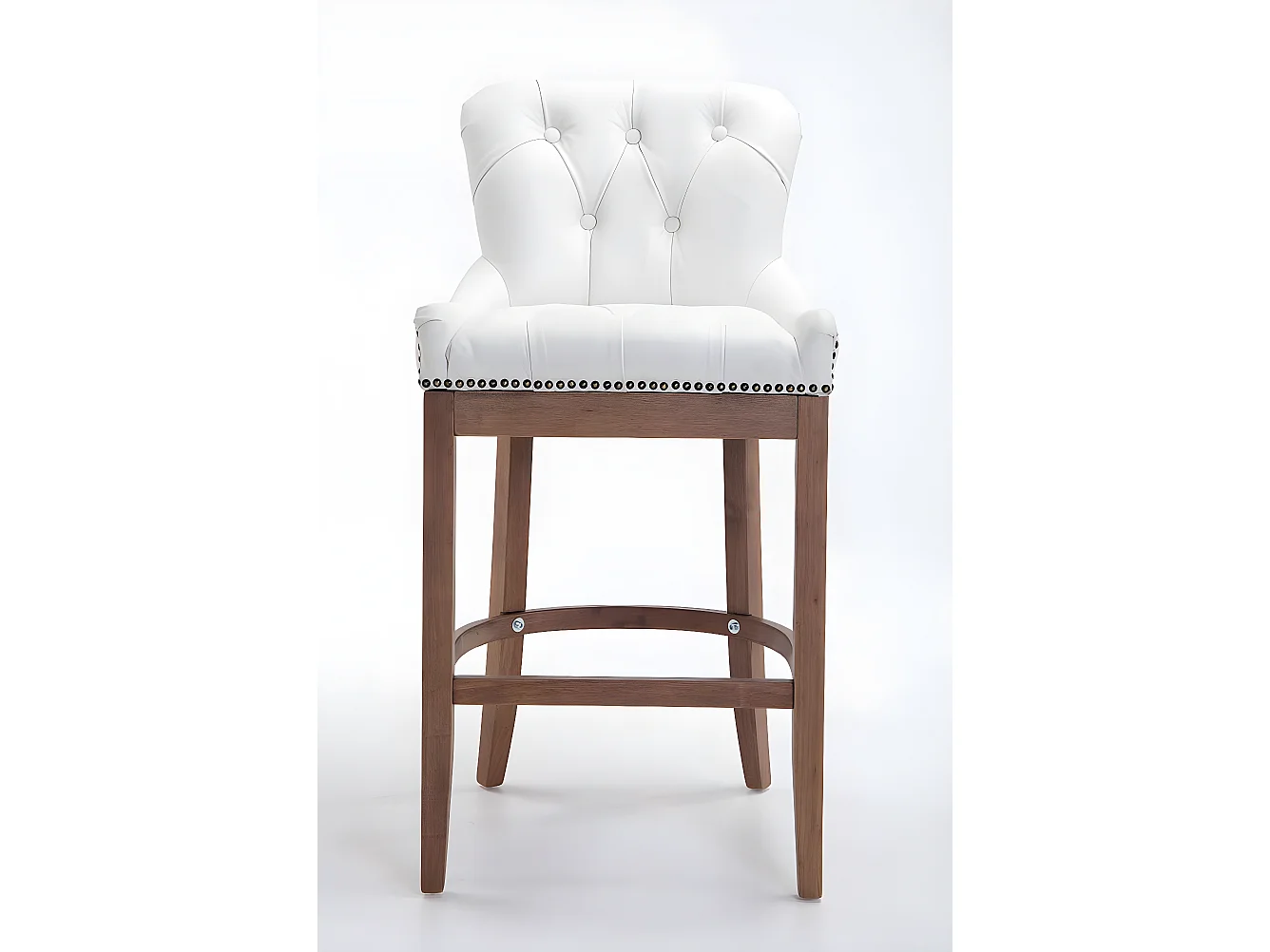 Lot de 2 Tabourets de bar - Véritable cuir & Bois - Blanc - Lakewood