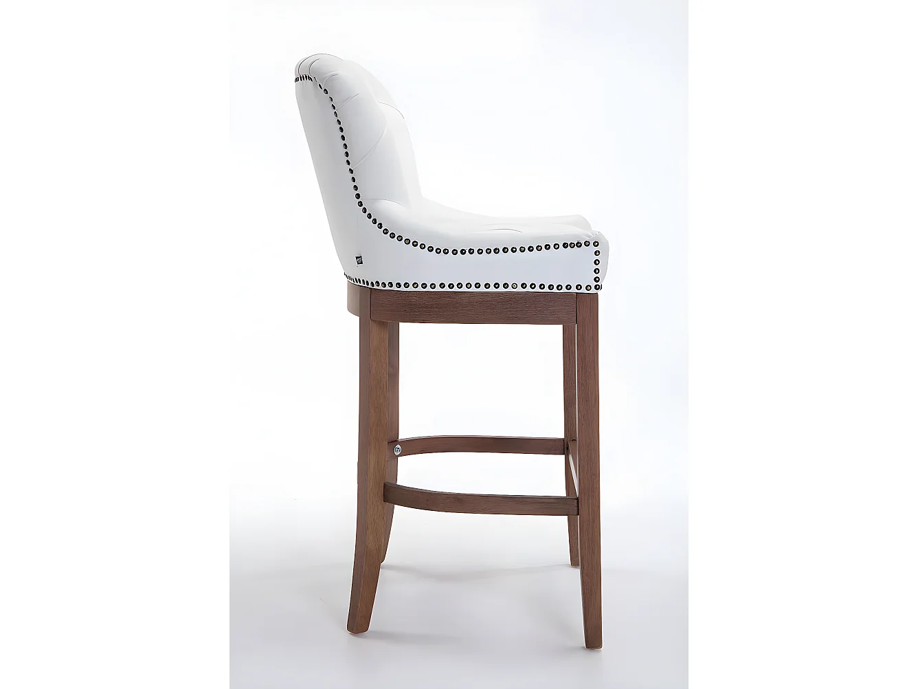 Lot de 2 Tabourets de bar - Véritable cuir & Bois - Blanc - Lakewood