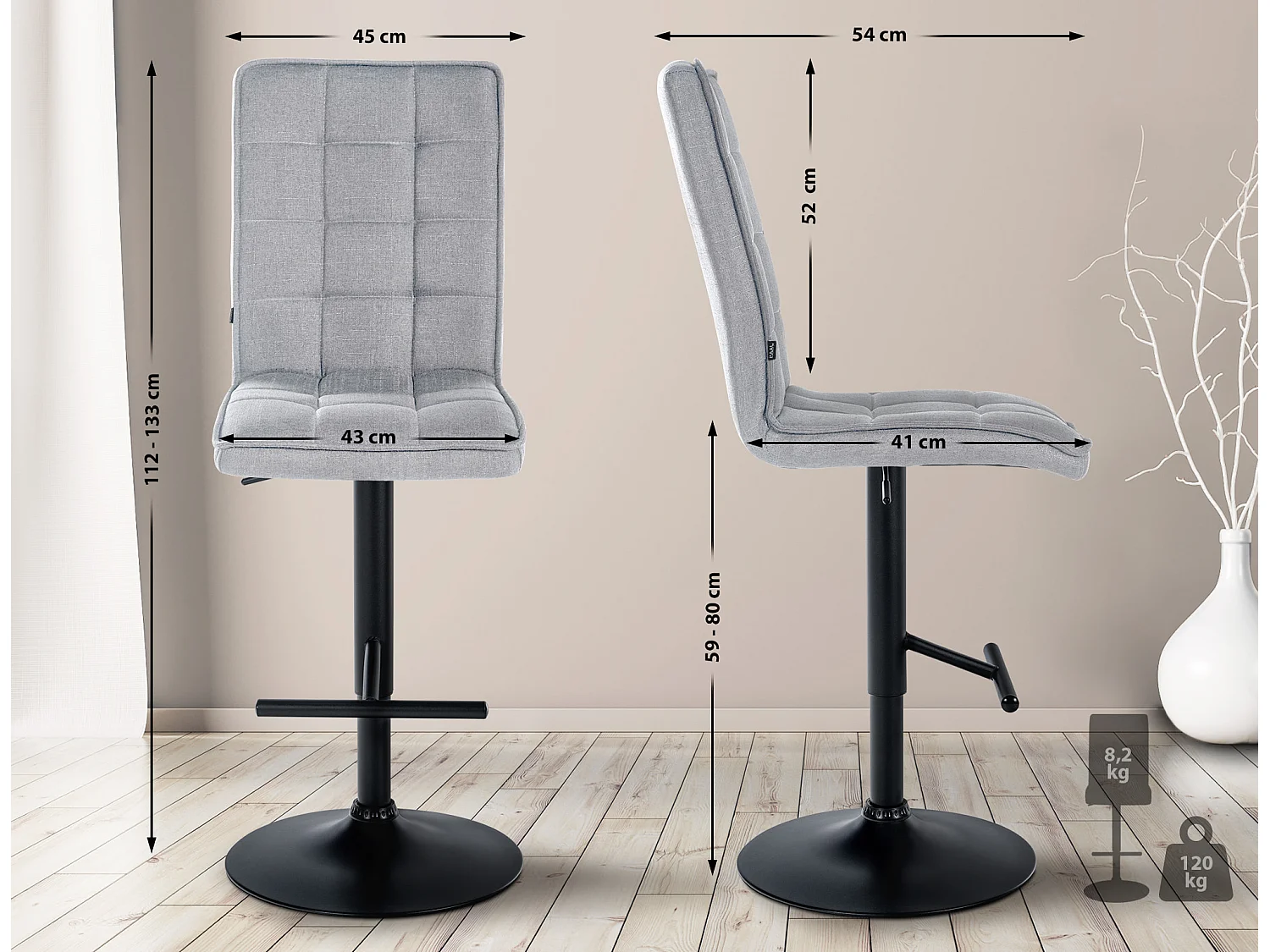 Tabourets de bar - Tissu & Métal - Gris clair - Peking V2