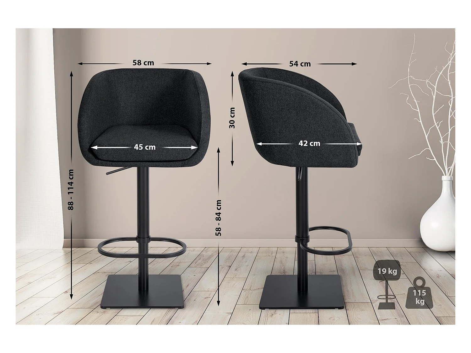 Barhocker - Filz & schwarz - anthrazit - Gambo