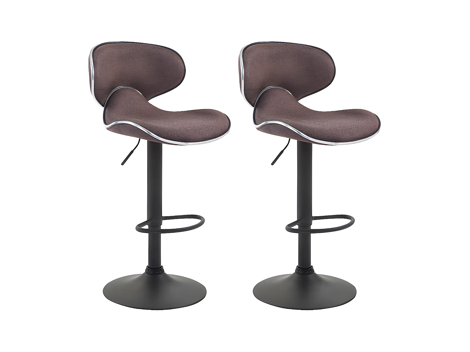 Lot de 2 Tabourets de bar - Tissu & Métal chromé - Marron - Las Vegas V2