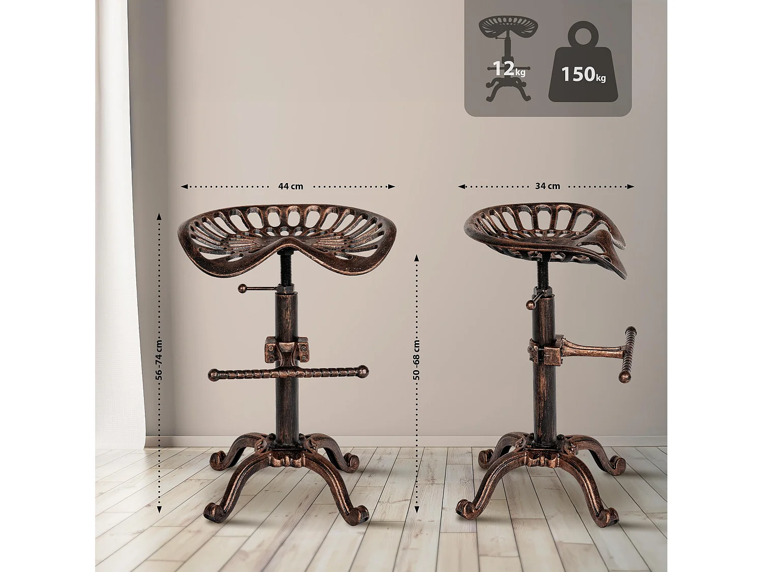 Lot de 2  Tabouret de bar - Métal & Gris - Bronze - Butch