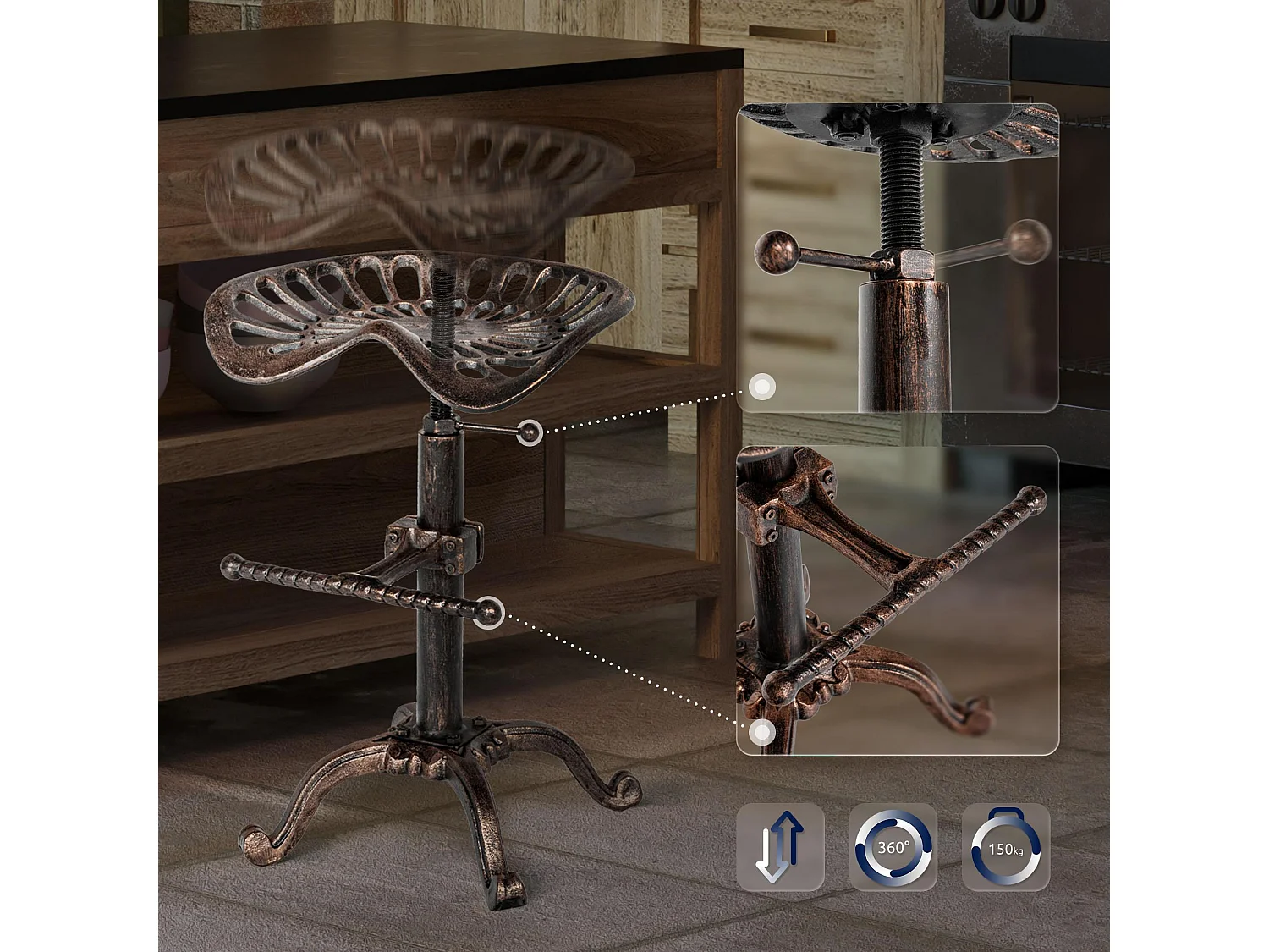 Lot de 2  Tabouret de bar - Métal & Gris - Bronze - Butch