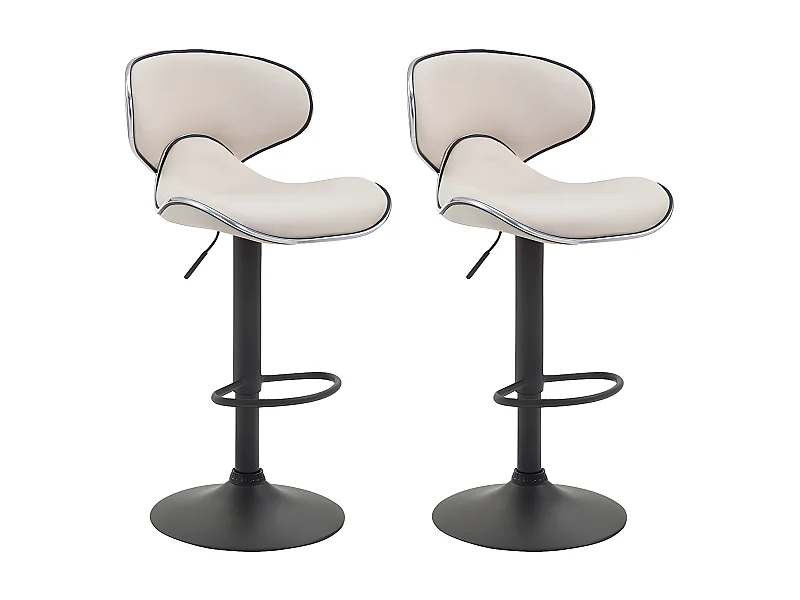 Lot de 2 Tabourets de bar - Tissu & Métal chromé - Crème - Las Vegas V2