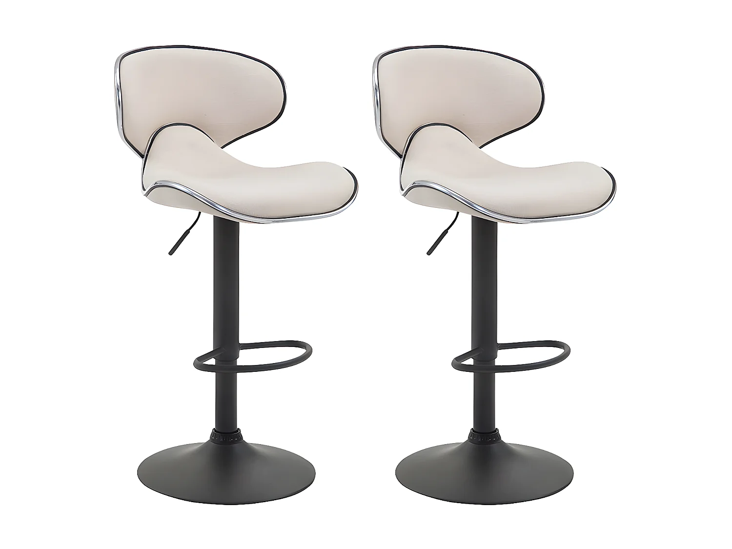 Lot de 2 Tabourets de bar - Tissu & Métal chromé - Crème - Las Vegas V2