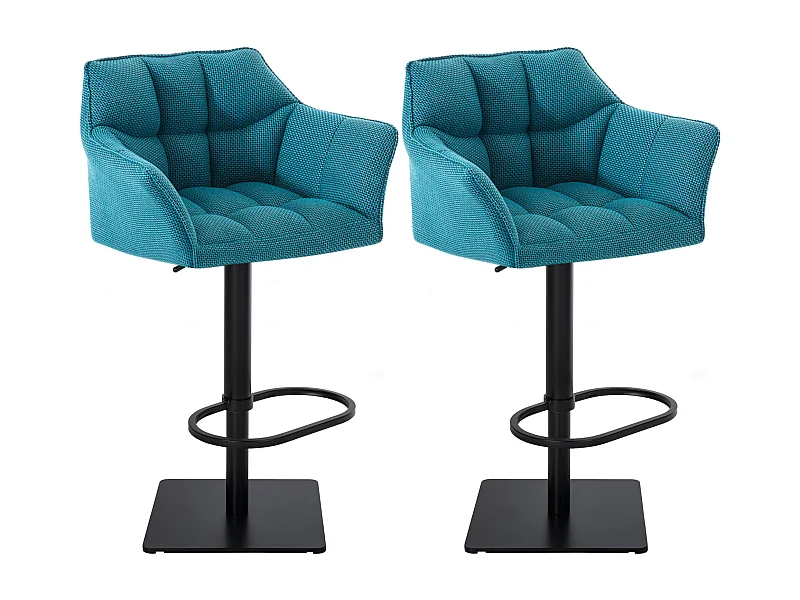 Lot de 2  Tabouret de bar - Tissu & Noir - Turquoise - Damaso