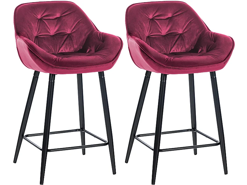 Lot de 2 Tabourets de bar - Velours & Métal noir mat - Violet - Gibson 76