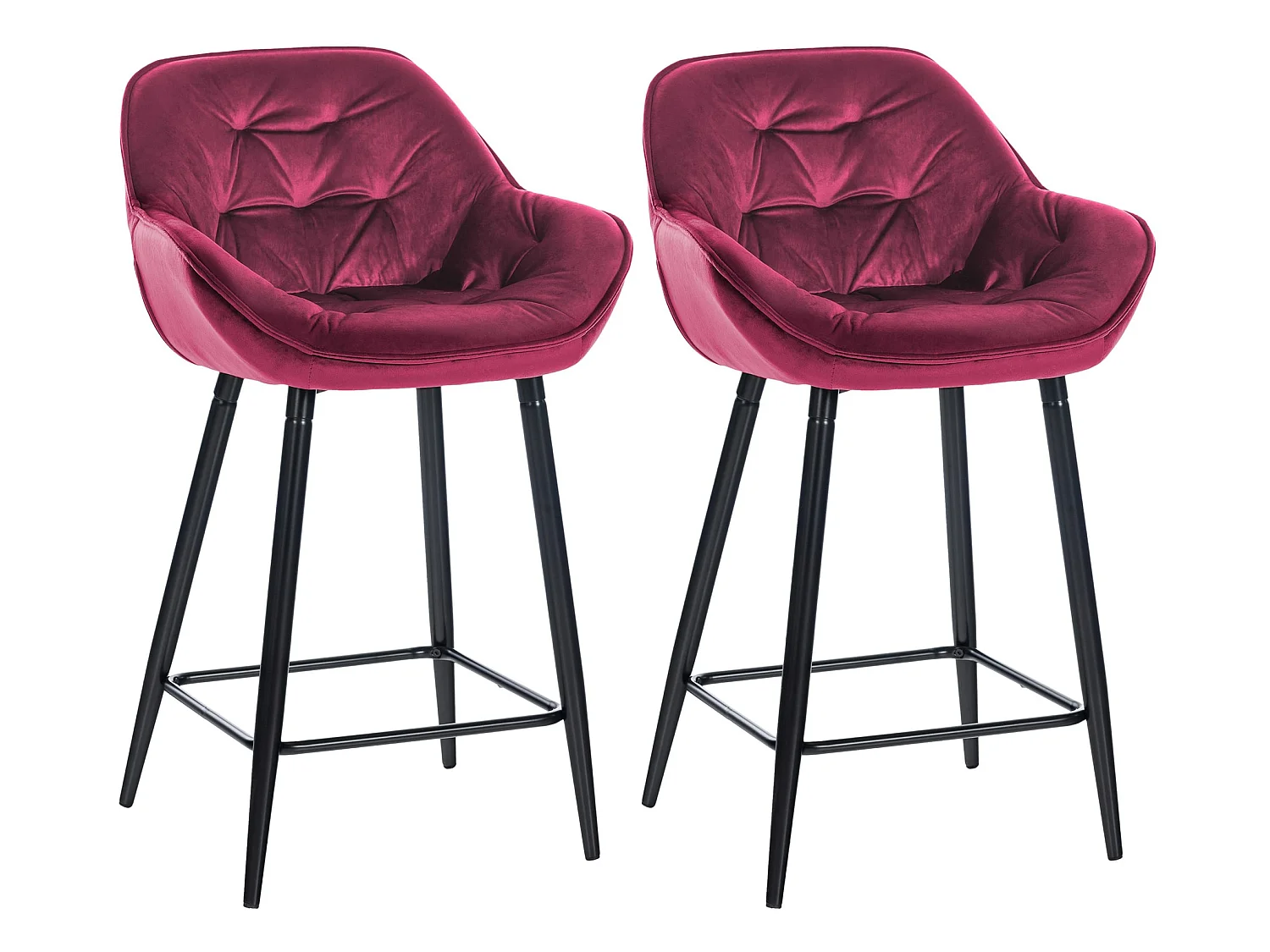 Lot de 2 Tabourets de bar - Velours & Métal noir mat - Violet - Gibson 76