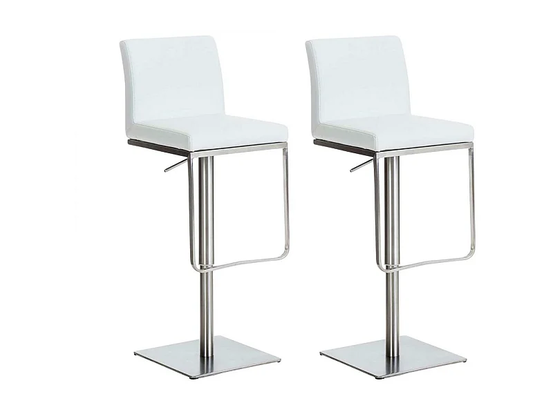 Lot de 2  Tabouret de bar - Similicuir & Acier inoxydable - Blanc - Panama