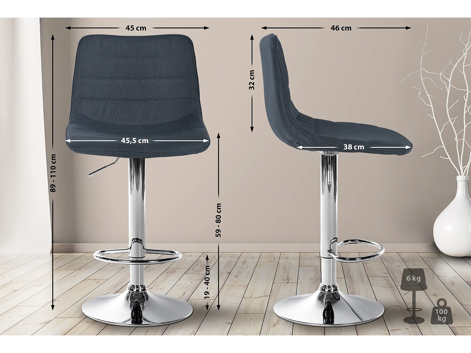 Barhocker - Stoff & Metall - dunkelgrau - Lex