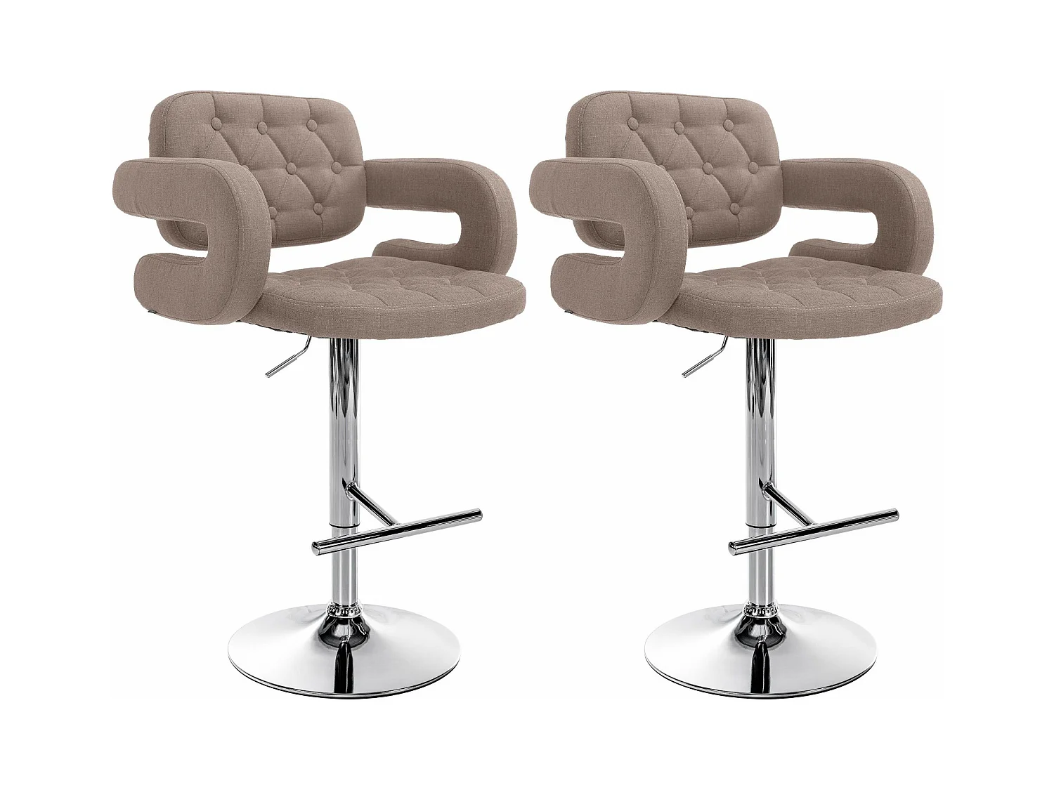 Lot de 2  Tabouret de bar - Tissu & Métal chromé - Taupe - Dublin