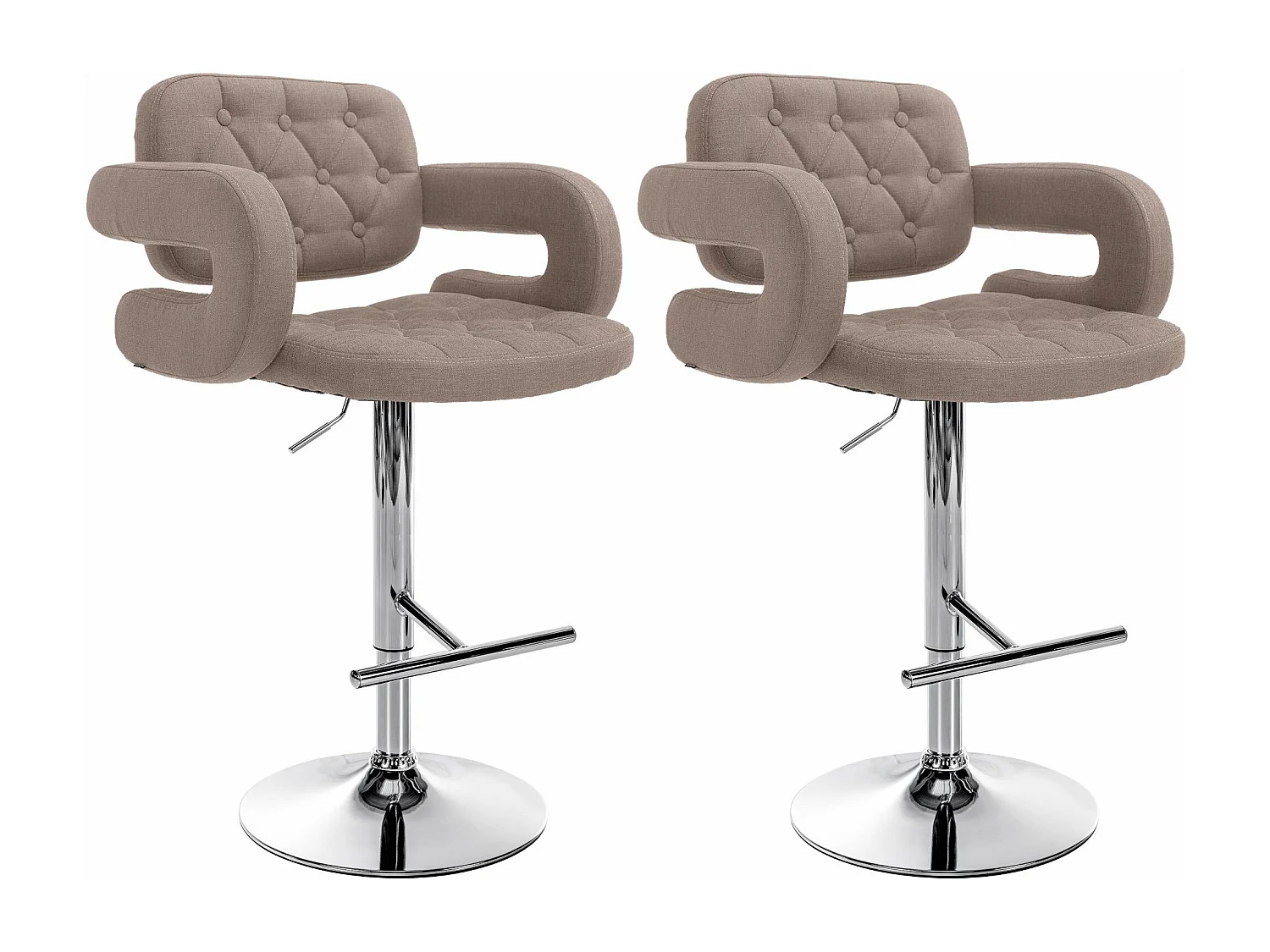 Lot de 2  Tabouret de bar - Tissu & Métal chromé - Taupe - Dublin