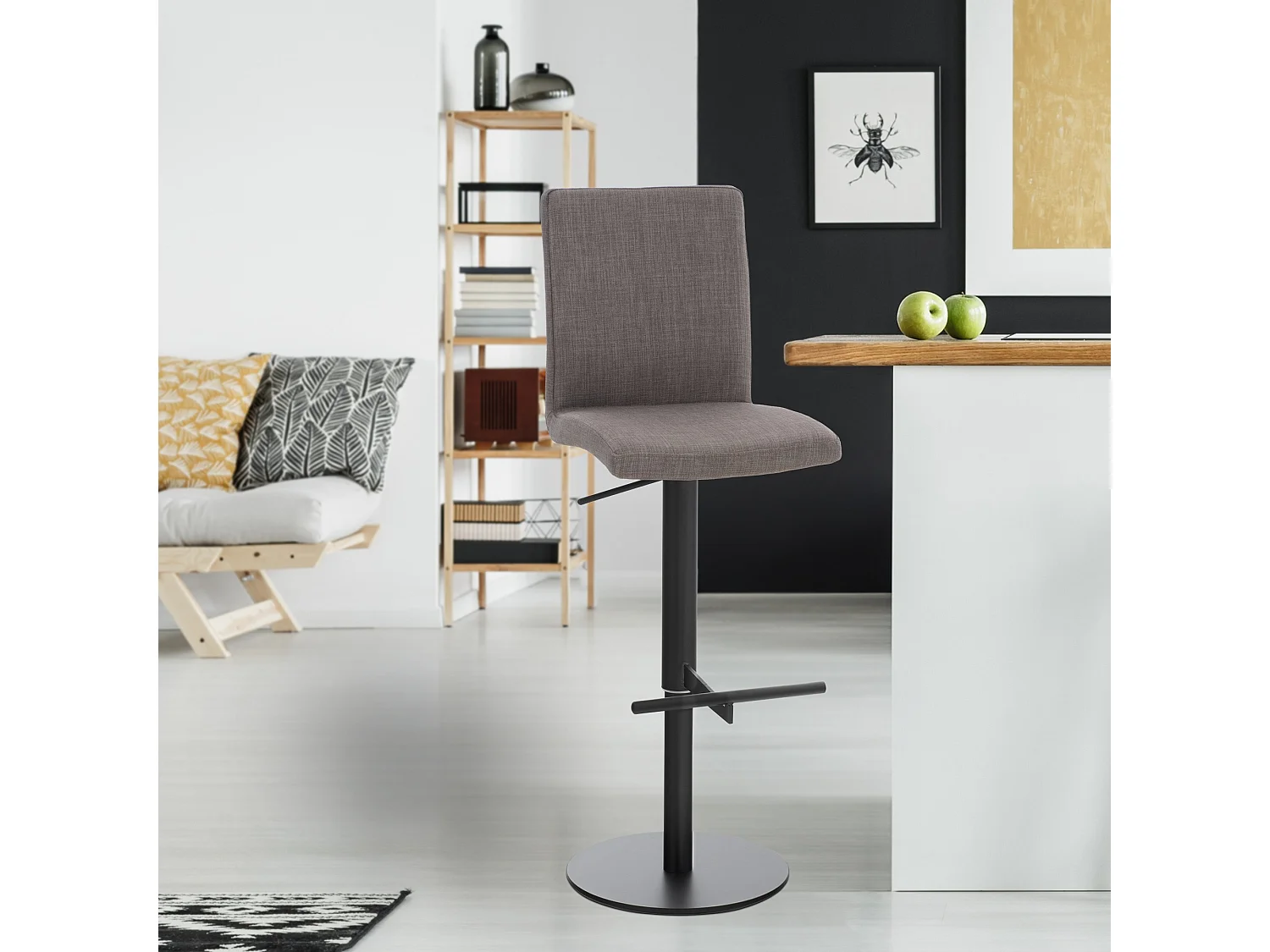 Lot de 2  Tabouret de bar - Tissu & Noir - Gris - Cadiz