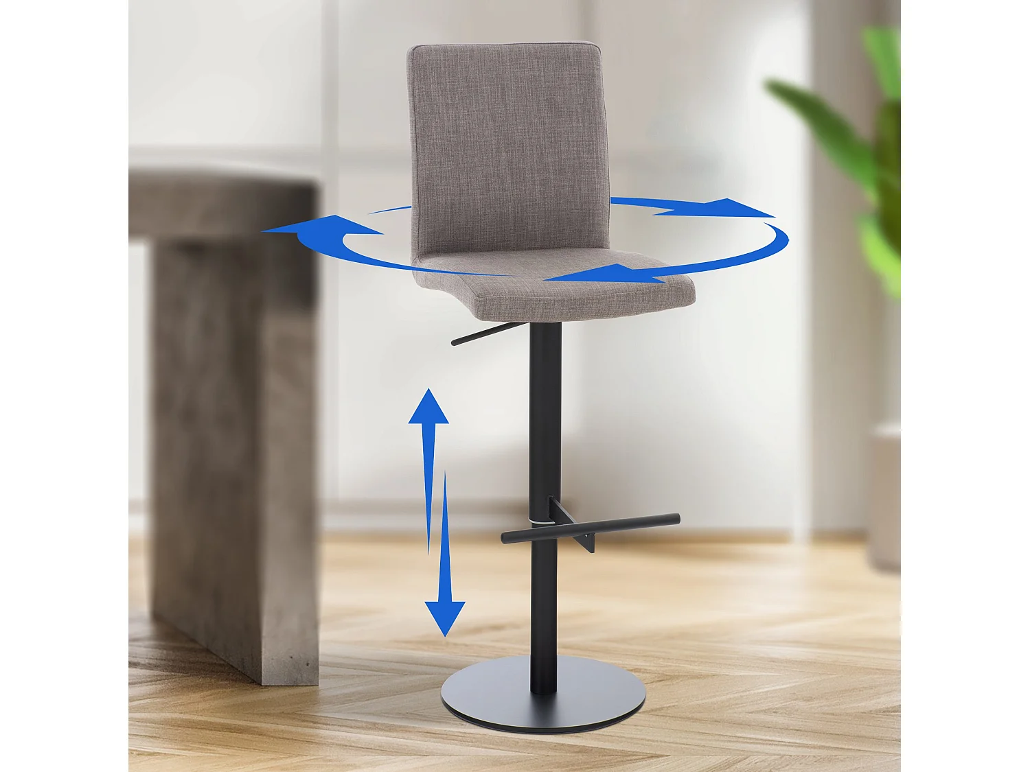 Lot de 2  Tabouret de bar - Tissu & Noir - Gris - Cadiz