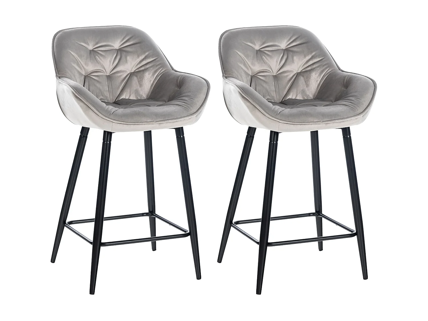 Lot de 2  Tabouret de bar - Velours & Métal noir mat - Gris - Gibson