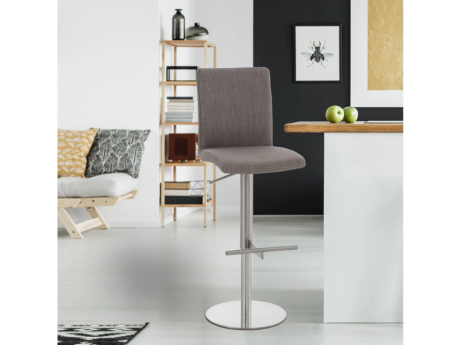 Tabouret de bar - Tissu & Acier inoxydable - Gris - Cadiz