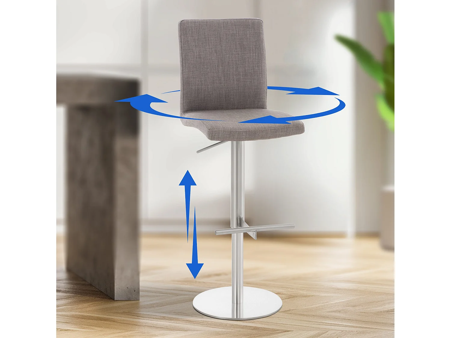 Tabouret de bar - Tissu & Acier inoxydable - Gris - Cadiz