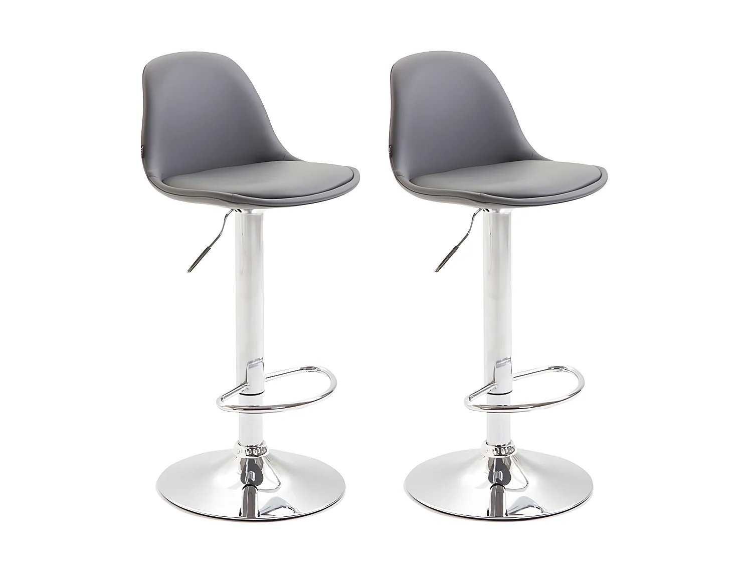 Lot de 2 Tabourets de bar - Similicuir & Métal chromé - Gris - Kiel