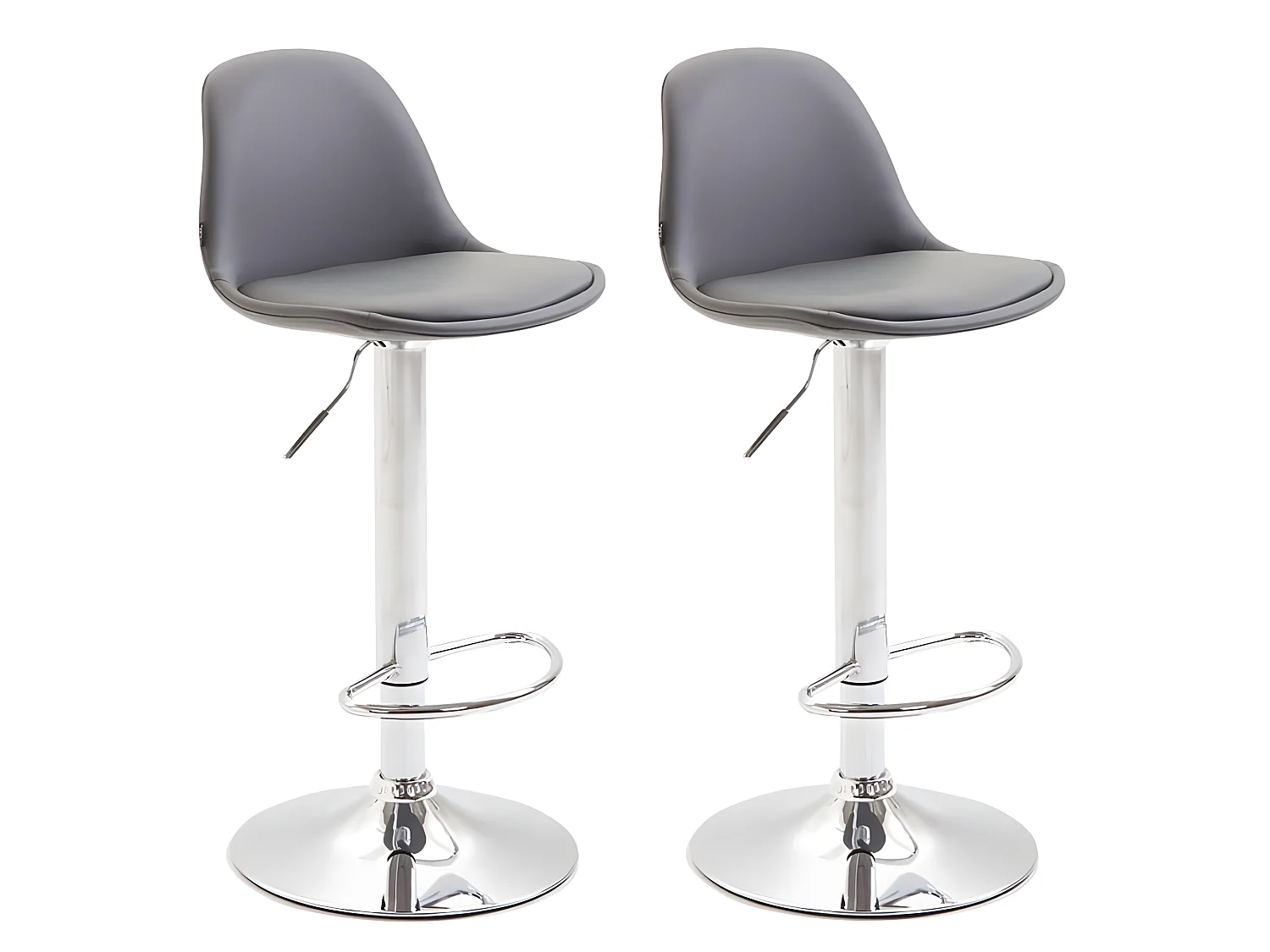Lot de 2 Tabourets de bar - Similicuir & Métal chromé - Gris - Kiel