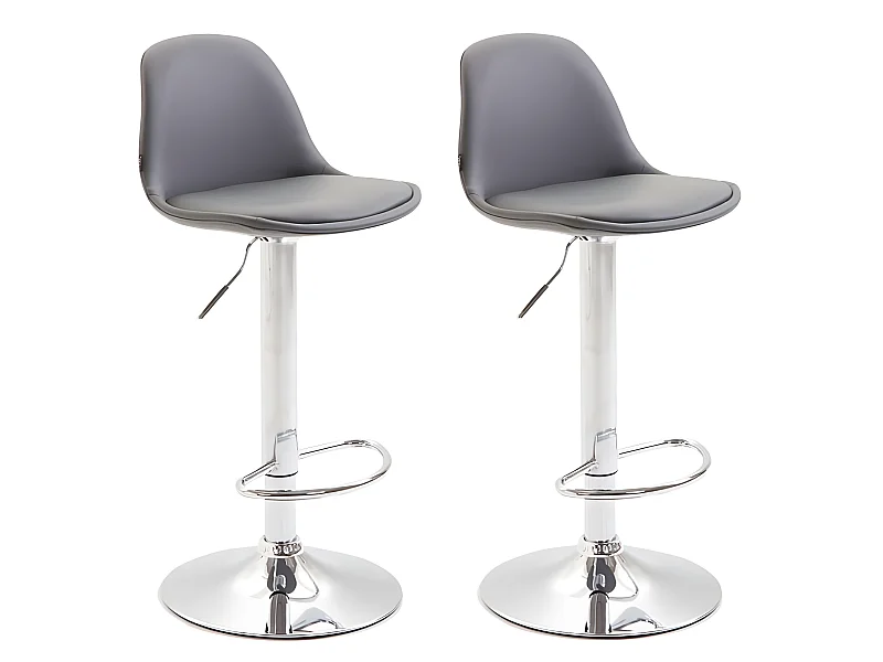 Lot de 2 Tabourets de bar - Similicuir & Métal chromé - Gris - Kiel