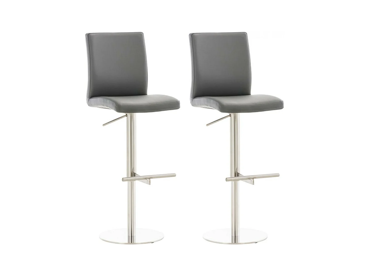Lot de 2  Tabouret de bar - Similicuir & Acier inoxydable - Gris - Cadiz