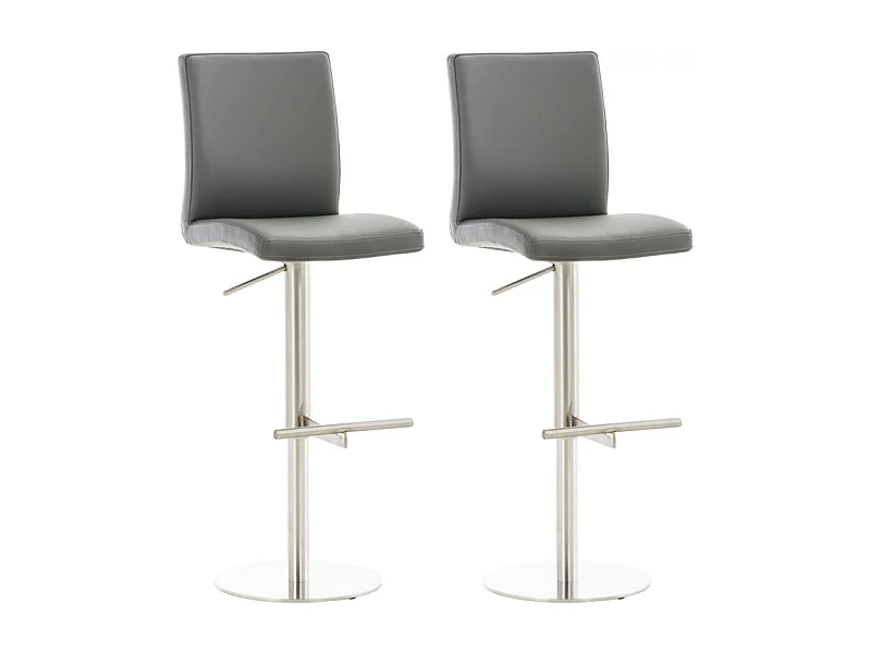 Lot de 2  Tabouret de bar - Similicuir & Acier inoxydable - Gris - Cadiz