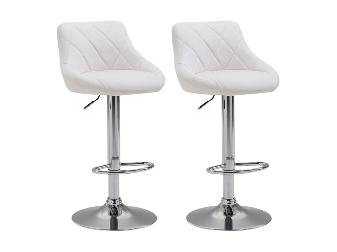 vente unique Lot de 2 Tabourets de bar - Similicuir & Métal chromé - Blanc - Lazio