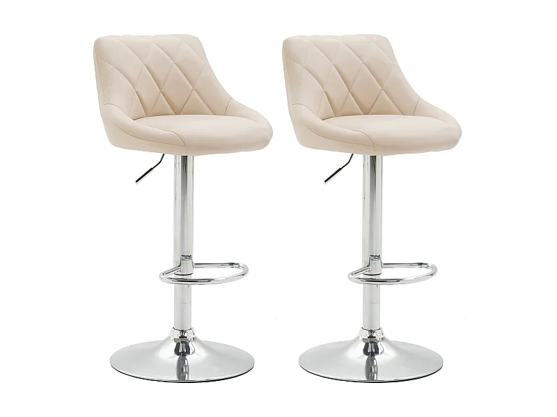 2er Set Barhocker - Kunstleder & Metall in Chromoptik - creme - Lazio