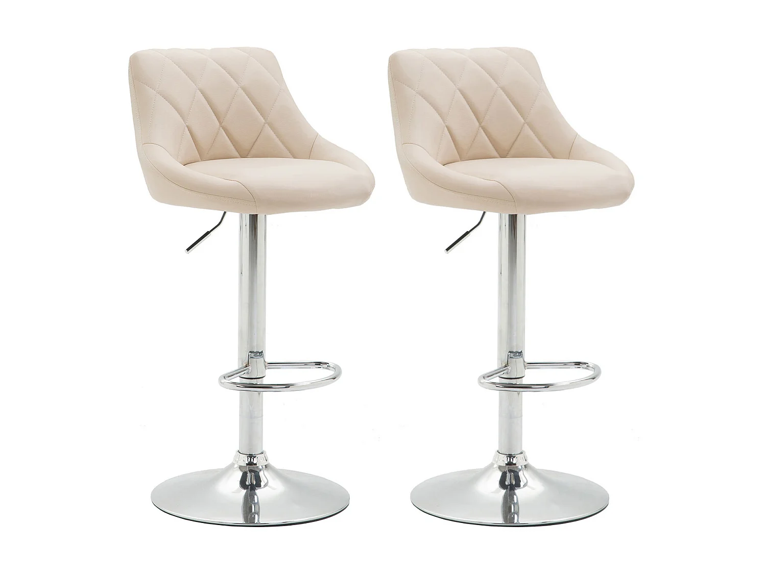 Lot de 2 Tabourets de bar - Similicuir & Métal chromé - Crème - Lazio
