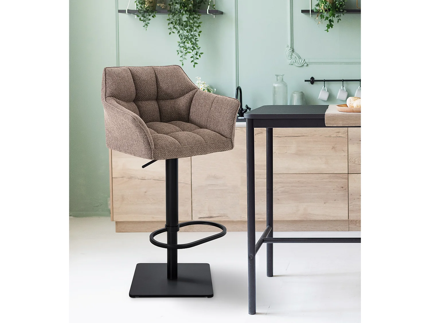 Lot de 2  Tabouret de bar - Tissu & Noir - Marron terre - Damaso