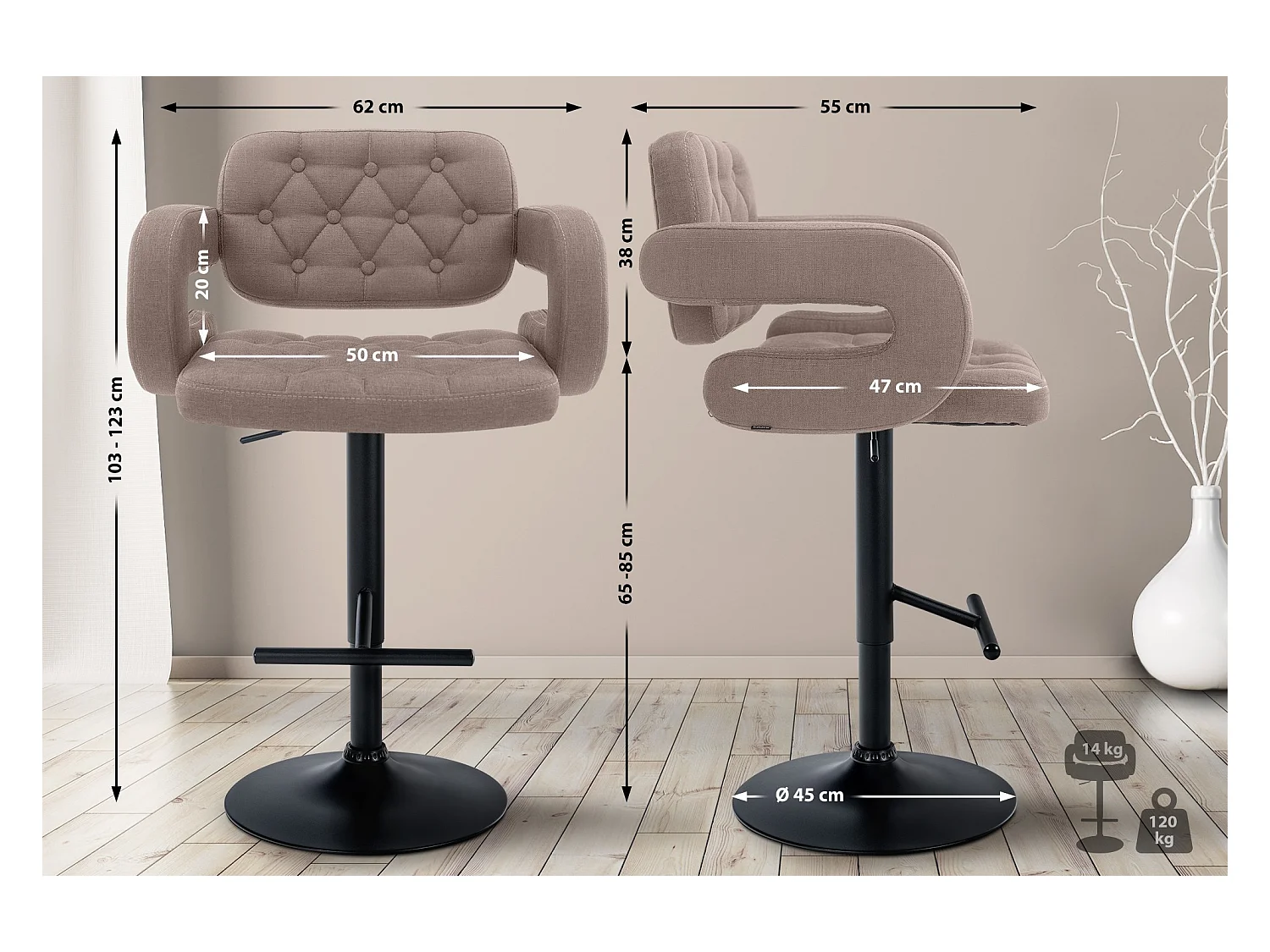 Sgabello da bar - Tessuto & Metallo - Tortora - Dublin