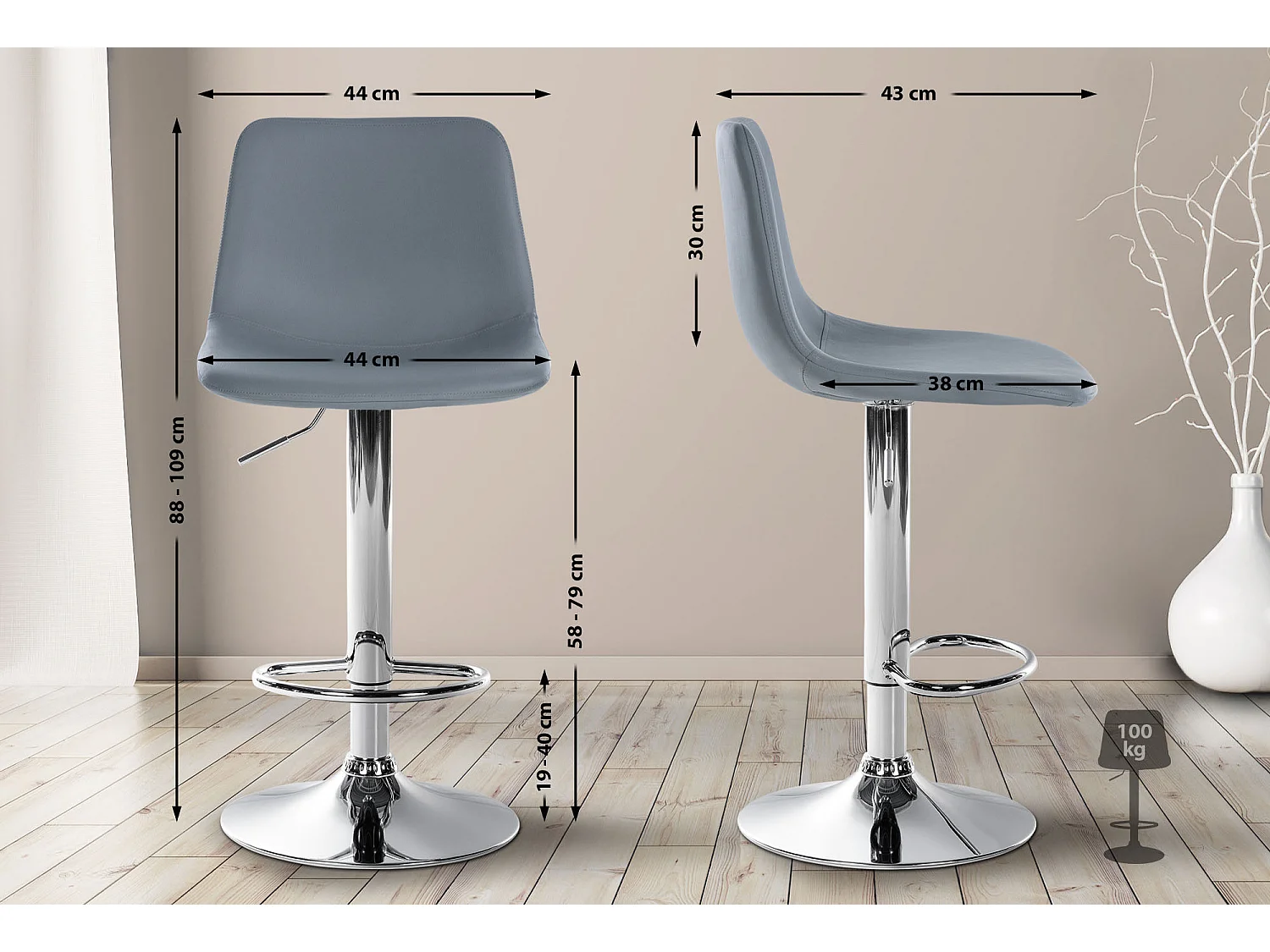 Barhocker - Kunstleder & Metall - grau - Divo