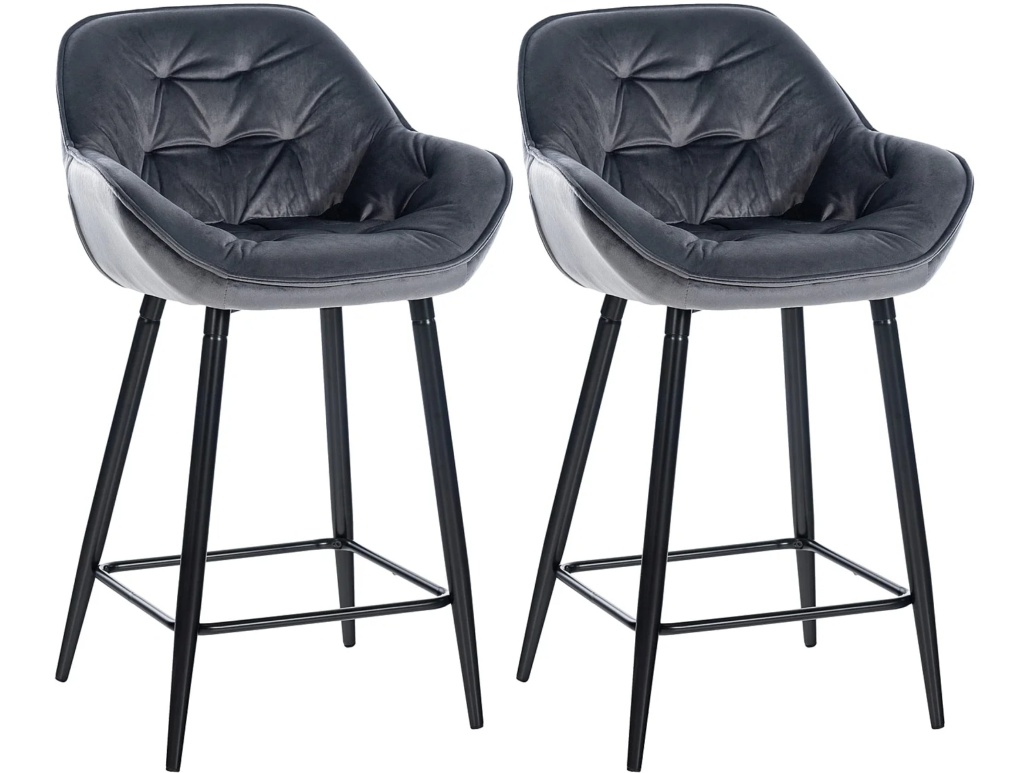 Lot de 2 Tabourets de bar - Velours & Métal noir mat - Gris foncé - Gibson 76