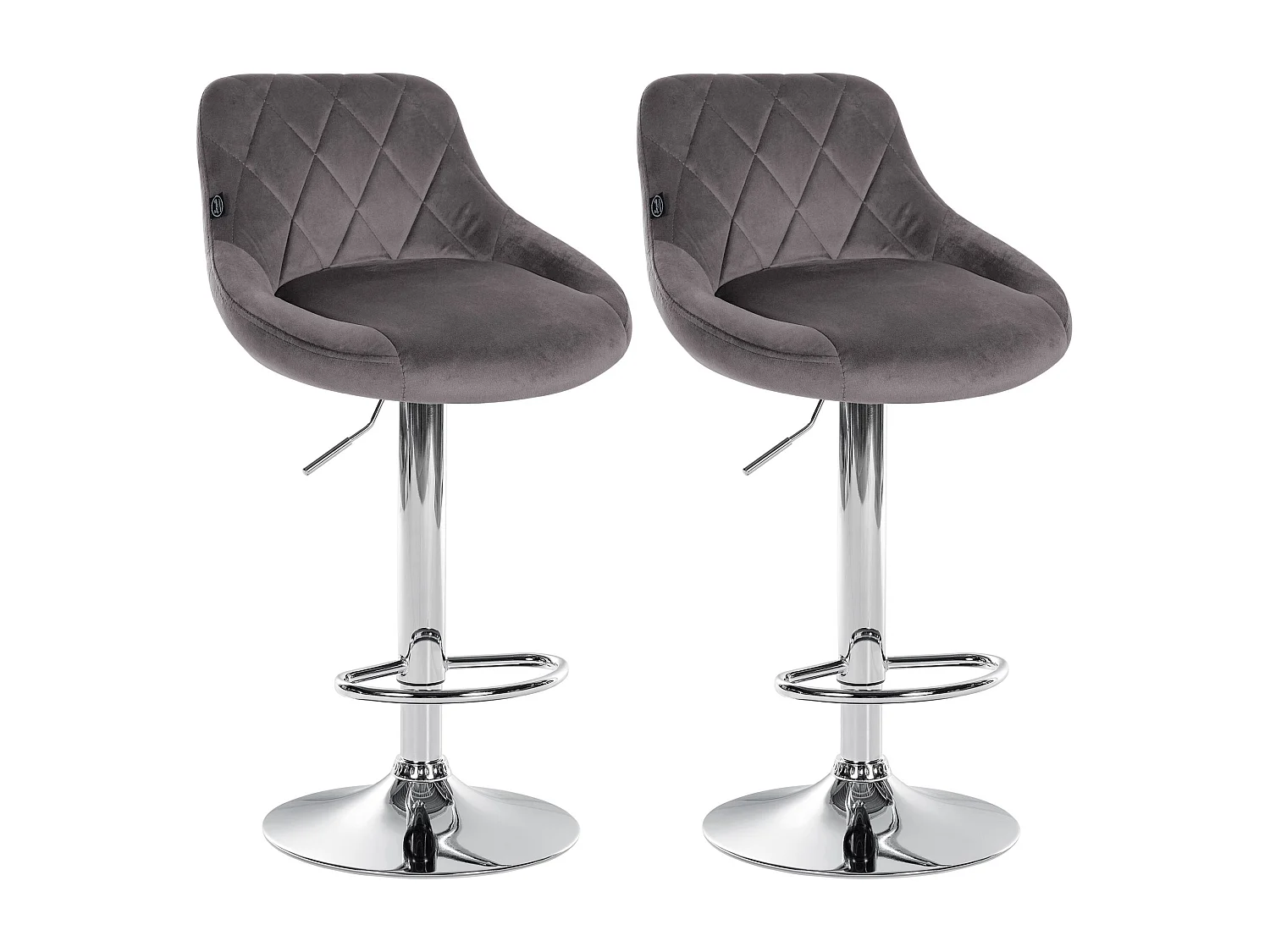 Lot de 2 Tabourets de bar - Velours & Métal - Gris - Lazio