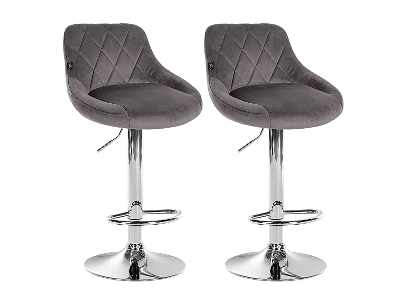 Lot de 2 Tabourets de bar - Velours & Métal - Gris - Lazio