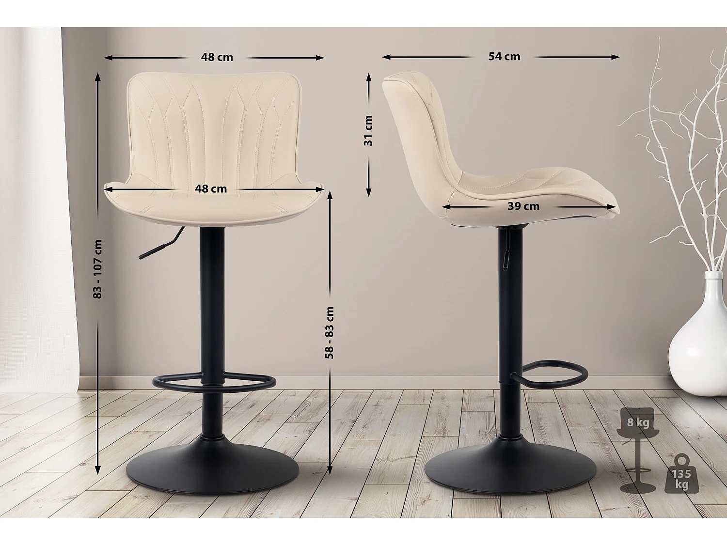 Set van 2  Barkruk - Kunstleer - creme - Linus