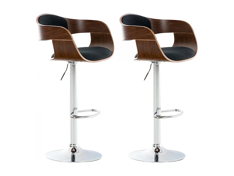 Lot de 2  Tabouret de bar - Tissu - Noyer / Noir - Kingston
