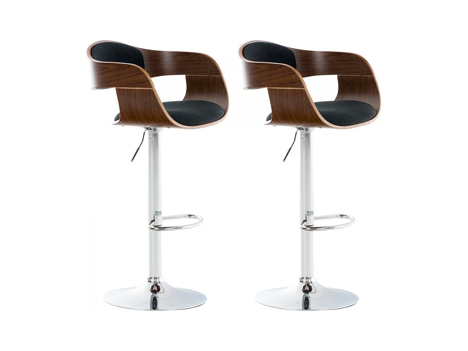 Lot de 2  Tabouret de bar - Tissu - Noyer / Noir - Kingston