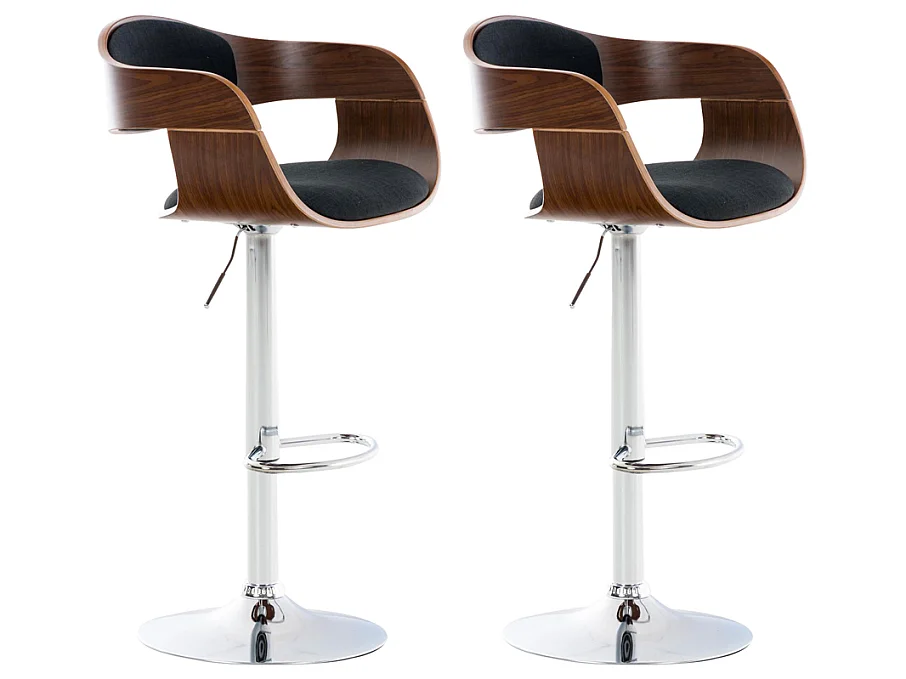 Lot de 2  Tabouret de bar - Tissu - Noyer / Noir - Kingston