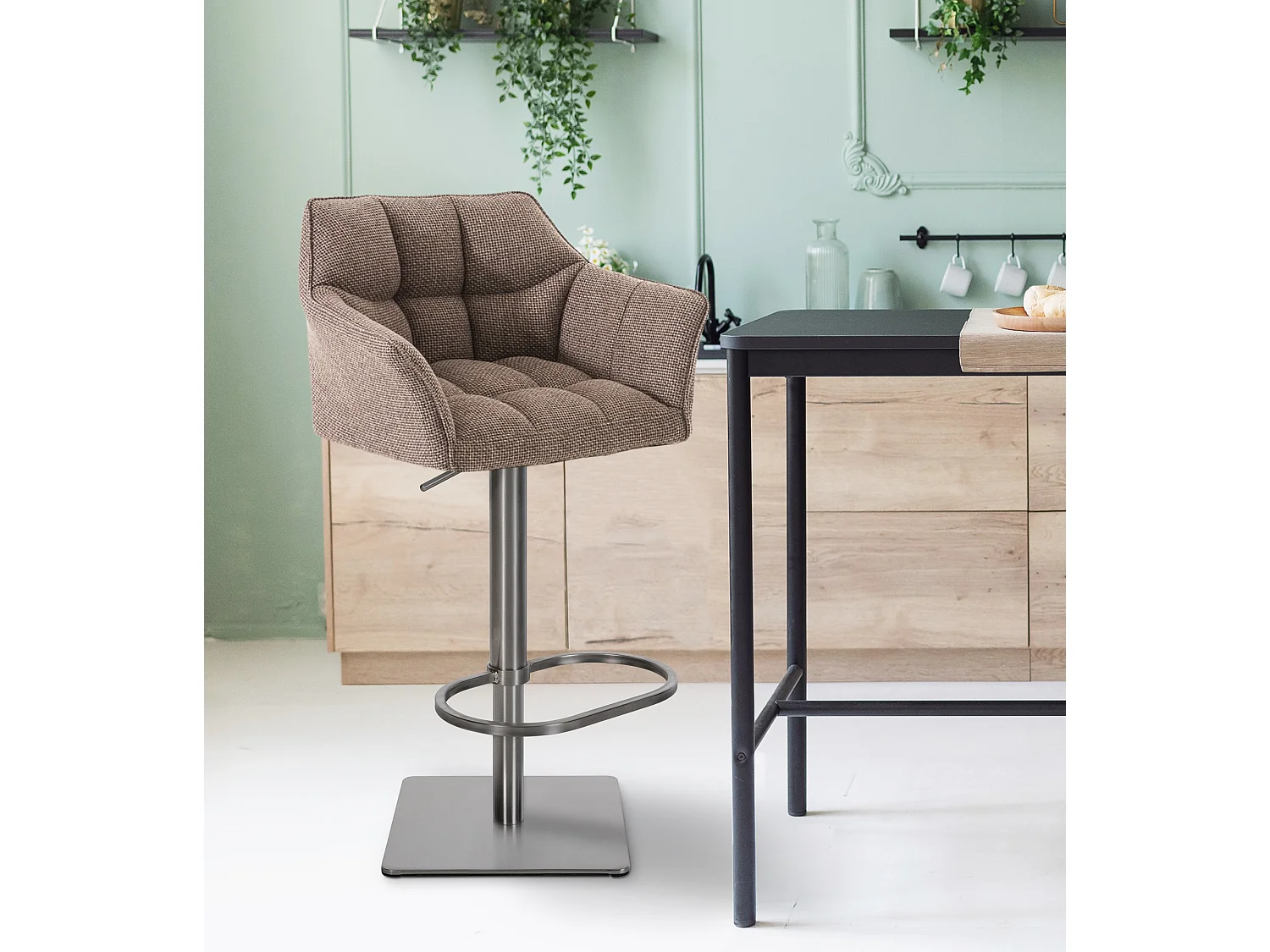 Lot de 2  Tabouret de bar - Tissu & Acier inoxydable - Marron terre - Damaso