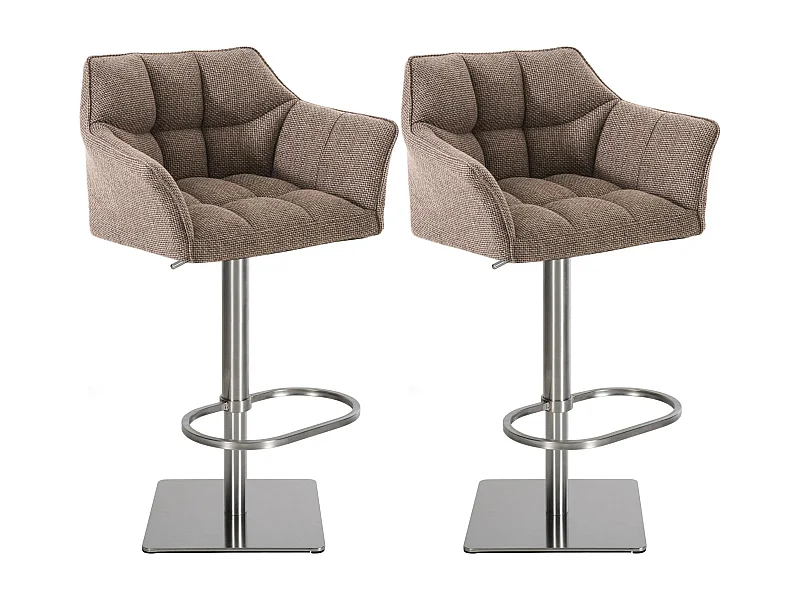 Lot de 2  Tabouret de bar - Tissu & Acier inoxydable - Marron terre - Damaso
