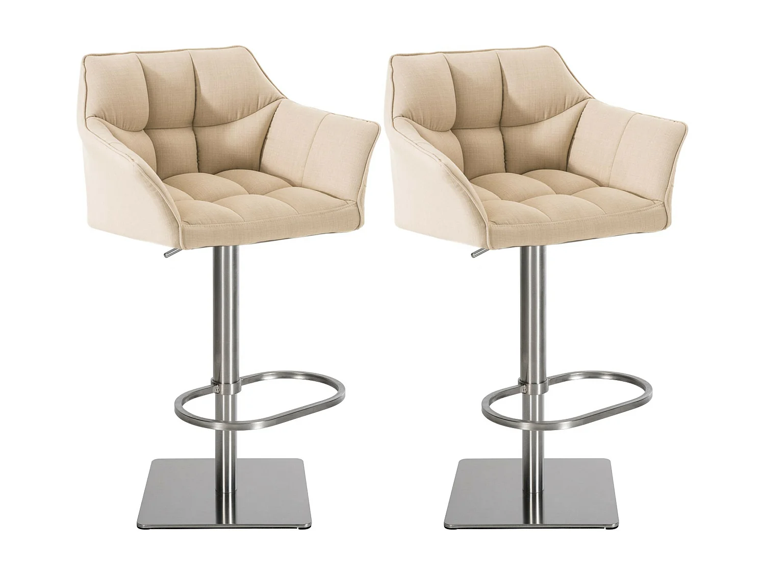 Lot de 2  Tabouret de bar - Tissu & Acier inoxydable - Crème - Damaso