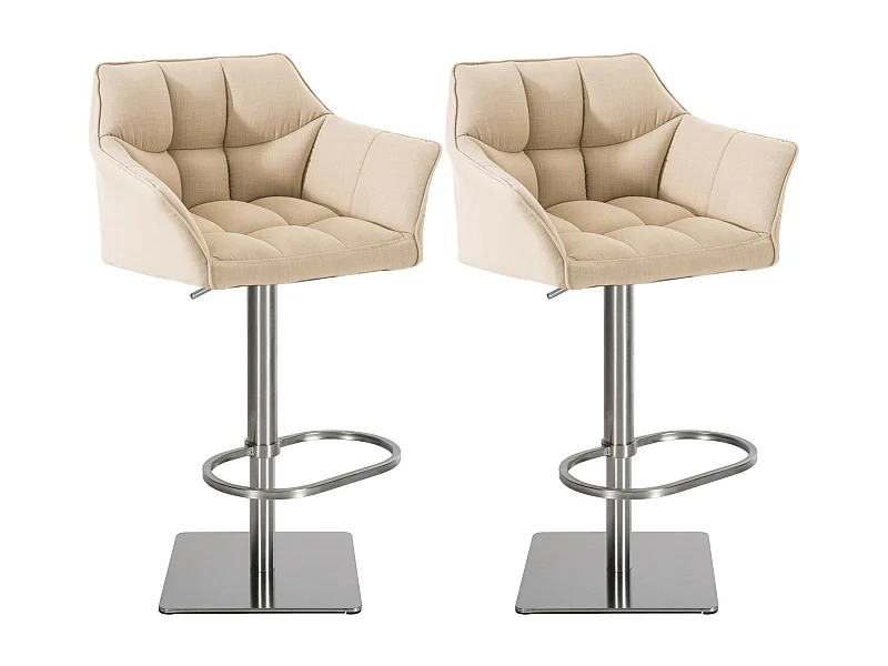 Lot de 2  Tabouret de bar - Tissu & Acier inoxydable - Crème - Damaso