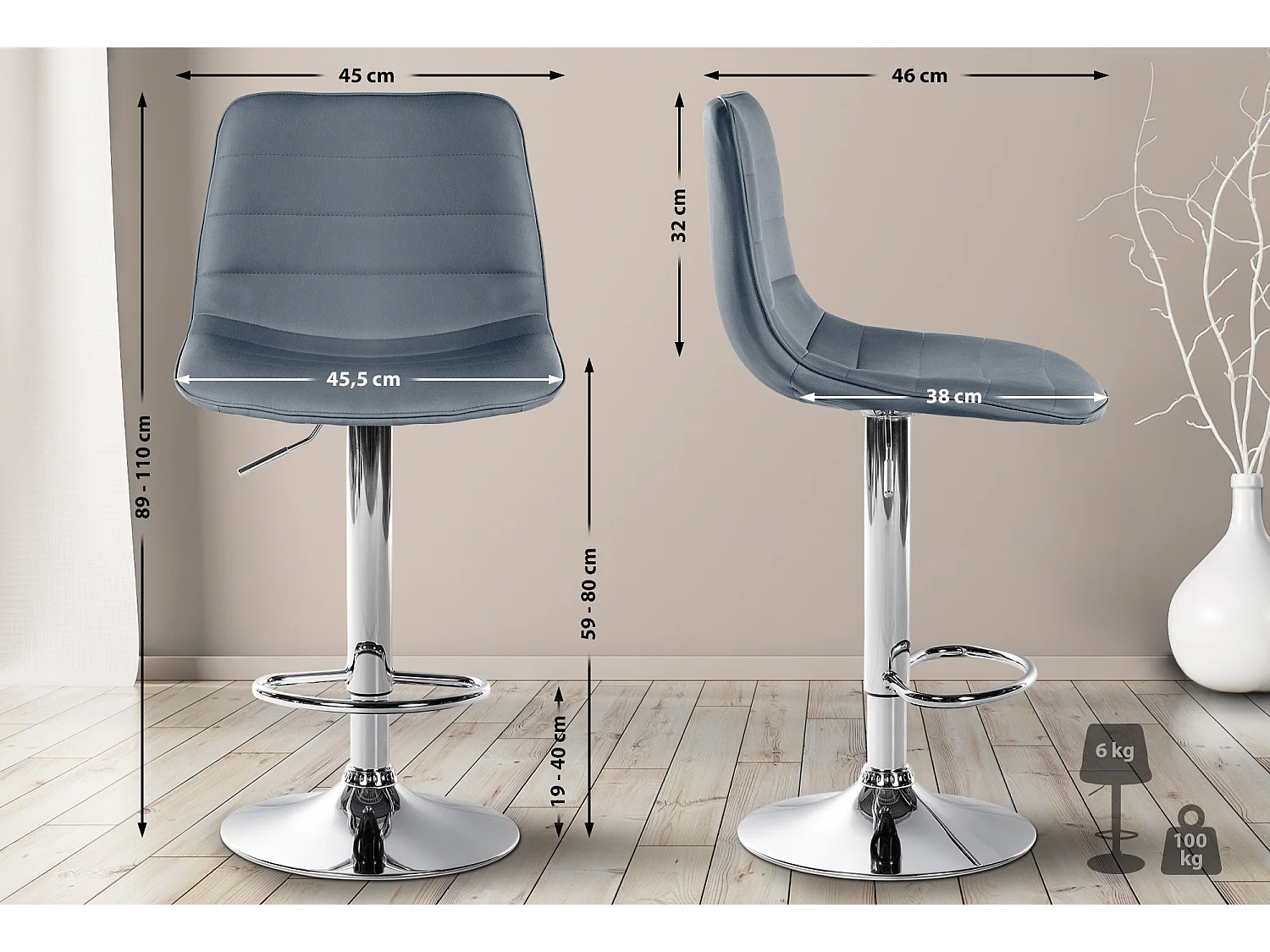 Barhocker - Kunstleder (PVC) & Metall - grau - Lex