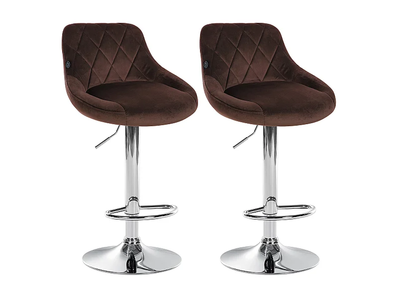 Lot de 2 Tabourets de bar - Velours & Métal - Marron - Lazio