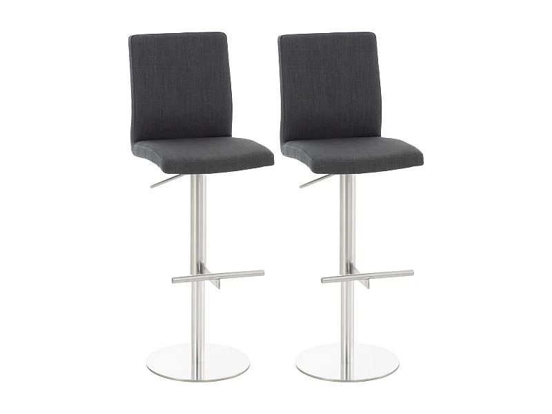 Lot de 2  Tabouret de bar - Tissu & Acier inoxydable - Gris foncé - Cadiz